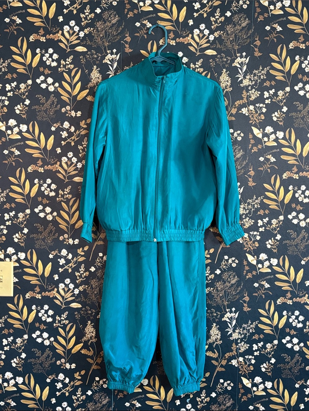 WinterSilks Teal Blue Silk Pants Jacket Tracksuit Set Size PXS